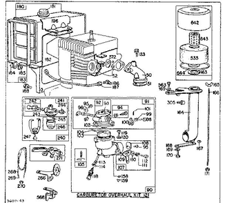 Fuel Tank And Carburetor Overhaul Kit Diagram and Parts List for 193401-193467 0010 - 0030 Briggs and Stratton Engine